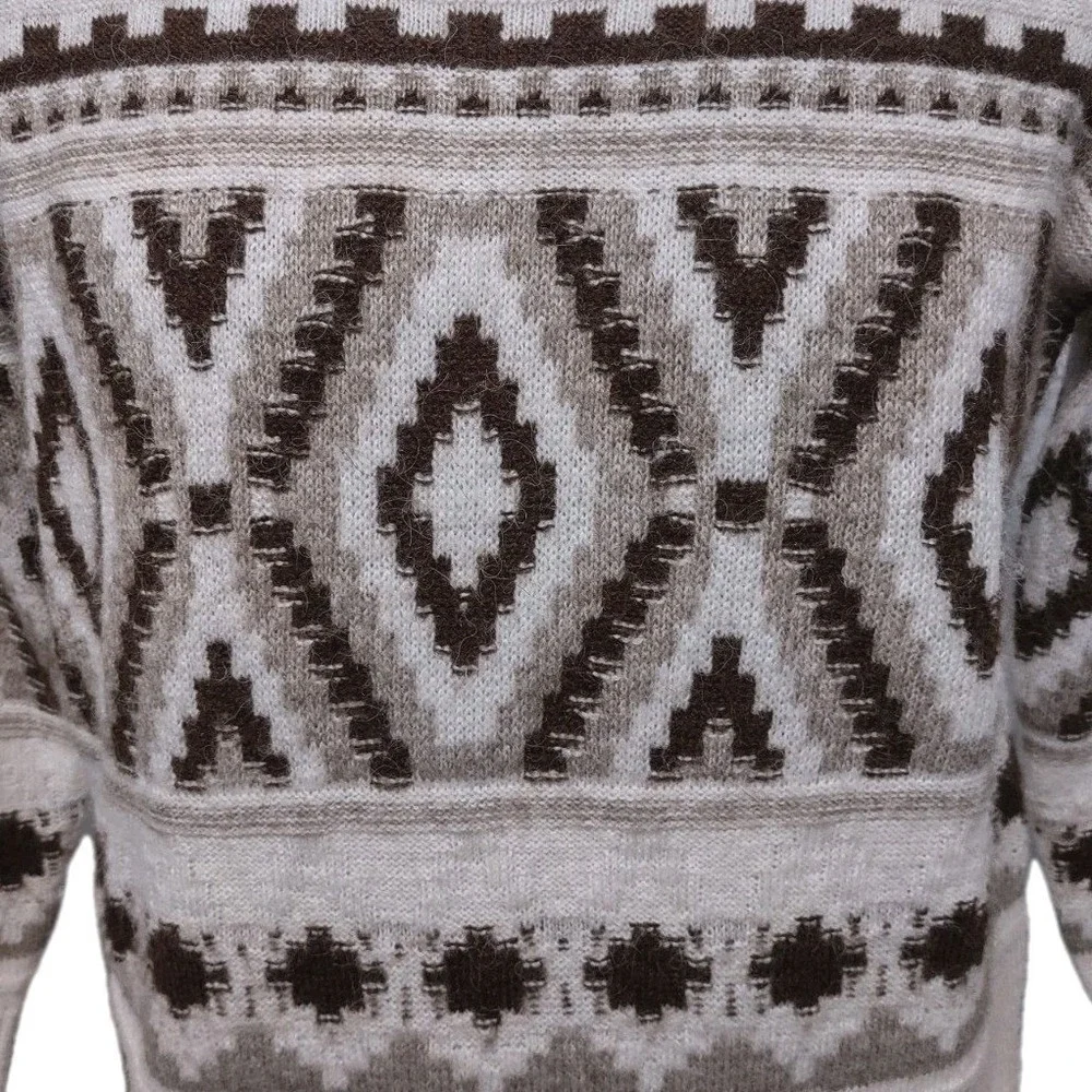 Old Navy Sweater Size M Mens Southwestern Boho Cabin Core Tan Geometric Crewneck